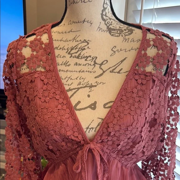 Elegant Lace Tie-Front Top in Rust - Picture 6 of 7